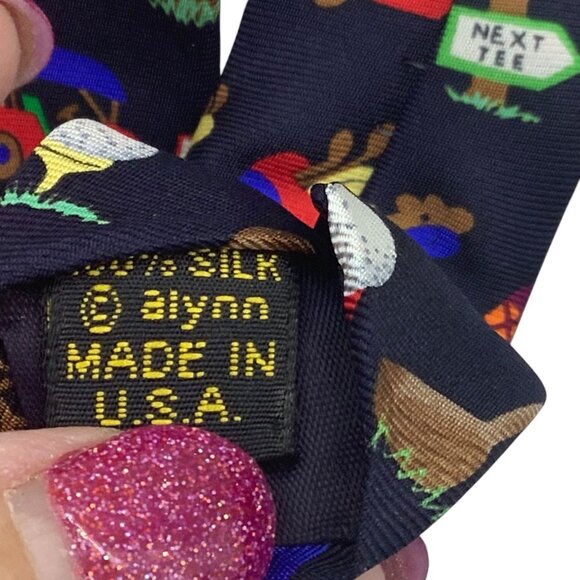 Golfing Medley By Alynn Neckwear Novelty Silk Tie Creative American Design - Picture 6 of 6